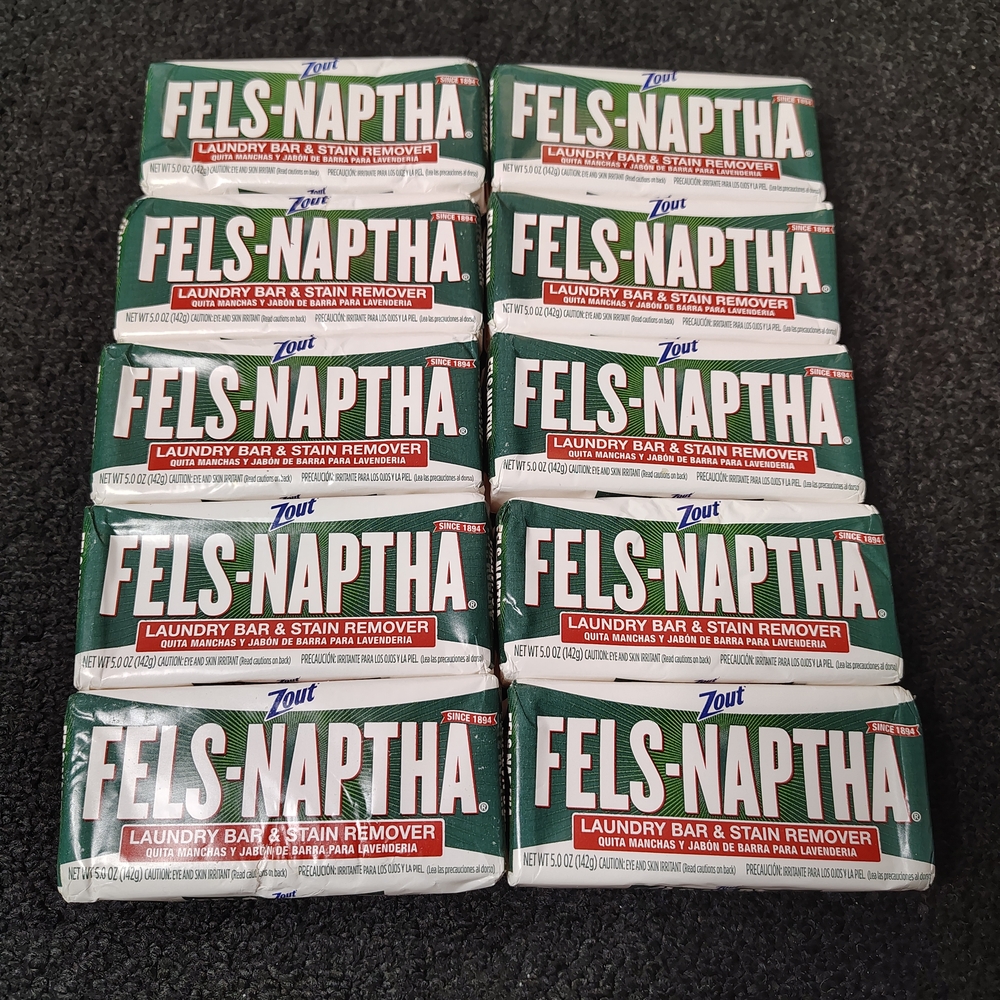 Zout Fels Naptha Laundry Soap Bar & Stain Remover 10 BARS 5oz Per Bar Bundle